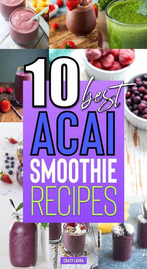 Want to step up your smoothie game and be super healthy at the same time?! This list of the best acai smoothie recipes will help you get started on the right foot! ( or right blender setting 😆) Acai Smoothie Recipe, Acai Berry Smoothie, Sweet Green Smoothie, Acai Recipes, Acai Juice, Low Sugar Smoothies, Acai Berry Powder, Super Healthy Snacks, Frozen Acai