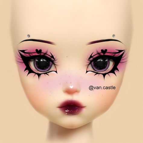 Maquillaje alternativo, e-girl, delineado, delineado gráfico, goth, eyeliner graphic, makeup goth, makeup aesthetic, gótico, maquillaje gótico, boceto de maquillaje, face, draculaura, monster high Pink Black And White Makeup, Black And Pink Goth Makeup, Draculaura Inspired Makeup, Draculaura Makeup Inspiration, Draculaura Makeup Look, Goth Pink Makeup, Pink Alt Makeup, Pink Halloween Makeup, Pink Goth Makeup