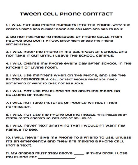 Kids Cell Phone Contract, Phone Rules, Phone Contract, Cell Phone Contract, Kids Cell Phone, Cell Phone Store, Phone Case Store, T Mobile Phones, Rules For Kids