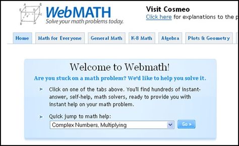 Webmath is a math-help web site that generates answers to specific math questions and problems, as entered by a user, at any particular moment. The math answers are generated and displayed real-time, at the moment a web user types in their math problem and clicks "solve." In addition to the answers, Webmath also shows the student how to arrive at the answer. Cool Math Games, Cool Math, Math Answers, Math Problem, Increase Confidence, Maths Algebra, Math Practice, Math Questions, Fun Math Games