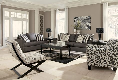 Liberty Lagana Furniture in Meriden, CT: The "Levon Charcoal" Collection by Ashley Furniture Charcoal Furniture, Charcoal Living Rooms, Couch Sets, Ashley Furniture Living Room, Charcoal Sofa, Home Goods Furniture, Furnitur Ruang Keluarga, Ashley Home, Salon Suites