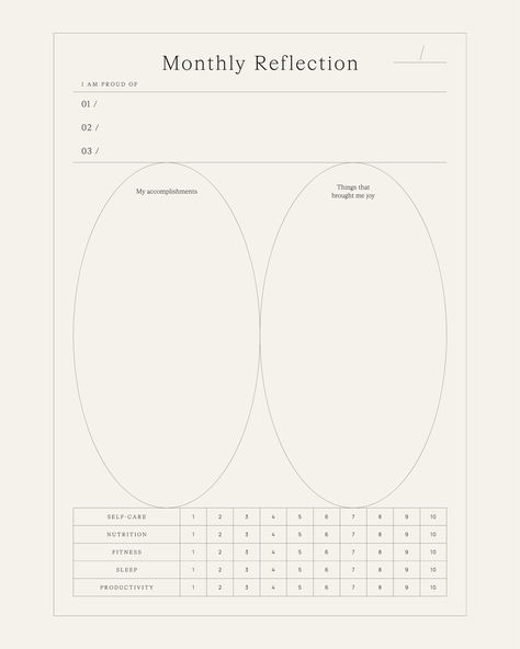 Monthly Reflection - Intentionally Created Worksheet intended for monthly reflection and and self-exploration. | Journey to Joy - Minimal Series of Mindful Work Pages Designed to Nurture Your Inner Growth Pathway. Available for purchase on our website. #worksheet #journal #planner #organizer #digitalproduct Planner Goals Ideas, Bujo Monthly Reflection Page, Bujo Monthly Reflection, Self Development Worksheets, Journal Page Design, Digital Mindfulness Journal, Minimal Journal, Bullet Journal Reflection Page, Monthly Reflection Bullet Journal