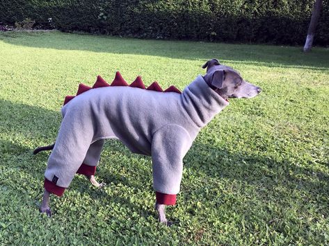 DOWNLOAD SEWING PATTERN / Italian Greyhound Dinosaur Pajamas - sizes Medium and Large / Paper sizes: A4 - Letter - Poster Pajamas Sewing Pattern, Dog Costume Halloween, Italian Greyhound Clothes, Letter Poster, Dog Collar Charms, Dinosaur Pajamas, Luxury Dog Collars, Dog Clothes Diy, Fancy Dog