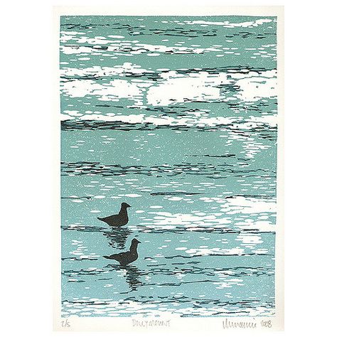 Reduction Lino Print, Reduction Print, Relief Printmaking, Linocut Printmaking, Lino Art, Lino Prints, Relief Printing, Water Patterns, Linocut Art