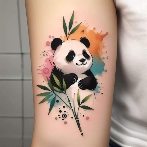 Small Panda Tattoo, Tattoos Panda, Panda Tattoo Design, Watercolor Heart Tattoos, Flower Vine Tattoos, Meaningful Tattoos For Men, Small Watercolor Tattoo, Baby Tattoo Designs, Baby Tattoo