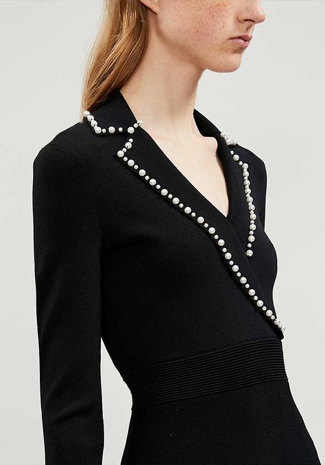 29 Pearl-Embellished Pieces We Love | sheerluxe.com Pearl Fashion Clothing, Pearl Clothes, Beaded Shirt, Embellished Shirt, Parisian Women, Stretch Knit Dress, Business Tops, Shirt Embroidery, Embellished Top