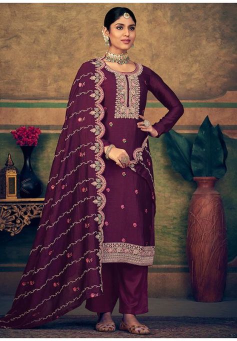 Burgundy Embroidered Pure Silk Trouser Kameez Heavy Duppata, Photoshop Keyboard, डिजाइनर कपड़े, Ladies Suit, Rent Dresses, Georgette Dupatta, Trouser Suit, Indian Salwar Kameez, Salwar Kamiz