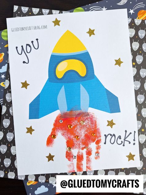 Handprint Rocket Keepsake Craft R For Rocket, Space Activities Preschool, Rocket Ship Craft, August Crafts, Keepsake Crafts, Space Activities, Color Printer, Rocket Ship, Printable Crafts