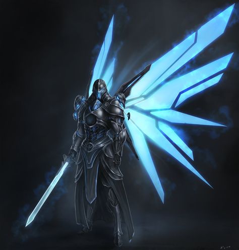 Sci Fi Paladin, Sci Fi Wings, Sci Fi Angel, Mecha Wings, Scourge Aasimar, Wing Character, Paladin Oath, Aasimar Paladin, Feathered Wings