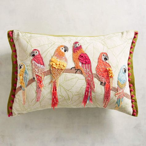 Pier 1 Imports Beaded Tropical Parrots on a Branch Lumbar Pillow #pillows, #pier1, #promotion Khatli Work, Patterned Pillows, Beaded Pillow, Cushion Embroidery, Pillow Embroidery, Cushion Cover Designs, Pillows Decorative, Indoor Patio Furniture, Hand Embroidery Art