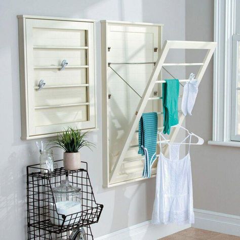 Gracie Oaks Space Saving Wall Mounted Drying Rack | Wayfair Laundry Room Organization Storage, Wall Mounted Drying Rack, Laundry Room Storage Shelves, Small Laundry Room Organization, Room Storage Diy, Drying Rack Laundry, Laundry Room Remodel, Laundry Drying, Laundry Room Diy