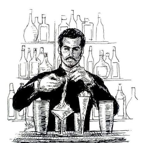 Man Drinking Drawing, Bartender Sketch, Bar Drawing Illustration, Bartender Drawing, Bartender Illustration, Bar Sketch, Bartender Tattoo, Party Sketch, Bar Drawing