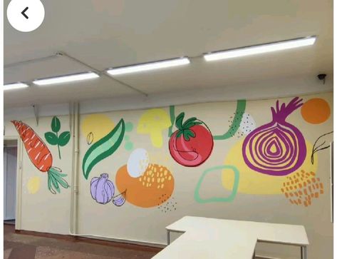 Vegetable Mural, Kitchen Mural, School Signage, Cafeteria Design, Wall Murals Diy, Garden Mural, Graphic Wall Art, Wine Painting, School Murals