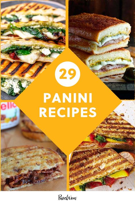 29 Panini Recipes That Will Totally Make You Melt Panini Press Sandwich Recipes, Good Panini Recipes, Homemade Panini Sandwiches, Hot Panini Sandwiches, Melted Sandwich Recipes, Panini Ideas Sandwiches, Bacon Panini Sandwiches, Easy Toasted Sandwich Recipes, Pannini Italian Recipe