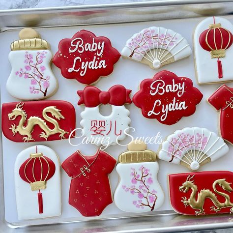 Chinese baby shower ❤️ LOVED creating this set. By far one of my favorite sets to date. #Carmzsweets #sugarcookieart… | Instagram Chinese Baby Shower Theme, Bussines Packaging, Asian Party Decorations, Chinese Cookies, Asian Party Themes, Baek Il, Chinese Celebrations, Sprinkle Ideas, Dragon Baby Shower