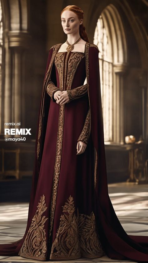 Game Of Thrones Inspired Outfits, Medieval Gowns Royals, Targaryen Gown, Royal Dresses Queens, Baratheon Dress, Medieval Dress Royal, Queen Outfits Royal Medieval, Medieval Clothing Royal, Lannister Dress