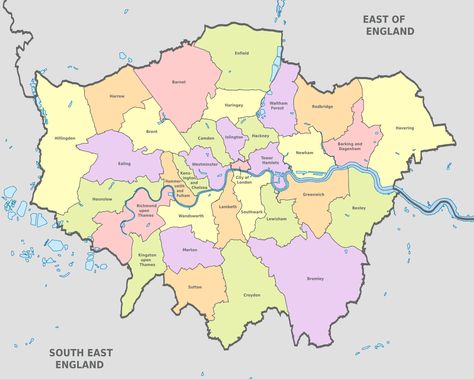 Map of London boroughs, districts & areas Central London Map, London Sightseeing, London Boroughs, London Tourist, Map Of London, London Neighborhoods, Museum Of Childhood, Tower Hamlets, London Areas