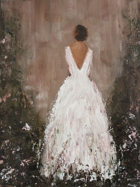 White Dress Painting, Garden Gown, Painting Dress, Wedding Painting, Perfect Girl, Painted Ladies, Soyut Sanat Tabloları, Angel Painting, Figurative Painting