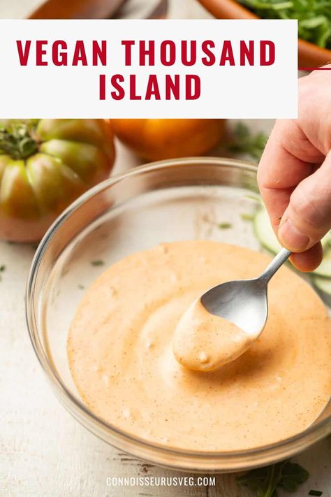 Vegan Salad Dressing, Russian Dressing, Easy Salad Dressing, Thousand Island, Thousand Island Dressing, Vegan Mayonnaise, 2000 Calorie Diet, Thousand Islands, Sweet Pickles