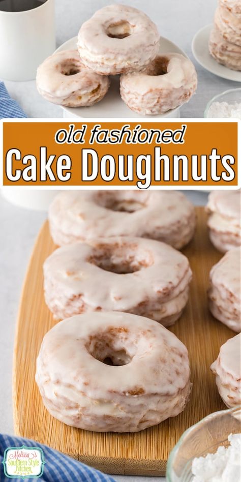 These Old Fashioned Cake Doughnuts feature a dense, cake-like texture and subtle sweetness all smothered with a creamy powdered sugar glaze. #cakerecipes #cakedoughnuts #cakedonuts #doughnutrecipes #easydonutrecipe #cakes #dessert #breakfastrecipes via @melissasssk Glazed Cake Donut Recipe, Old Fashioned Cake Donuts Recipe, Powdered Doughnut Recipe, Cake Donut Recipe Fried, Doughnut Baked, Cake Doughnut Recipe, Cake Doughnuts Recipe, Cake Donut Recipe, Old Fashioned Cake