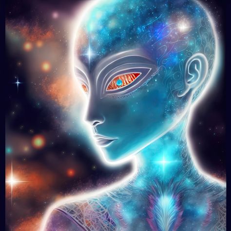 Digital Art Download - Alien Perspective Alien Digital Art, Alien Woman Art Beautiful, Ethereal Light, Shimmer Lights, Bright Eyes, Art Download, Digital Art Print, Dark Night, Downloadable Art