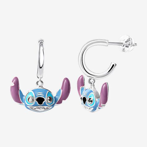 Disney Collection Sterling Silver 16.1mm Lilo & Stitch Hoop Earrings - JCPenney Stitch Gift, Hoop Charms, Disney Lilo, Disney Jewelry, Disney Stitch, Enamel Charms, Crystal Charm, Stitch Disney, Sterling Silver Hoops