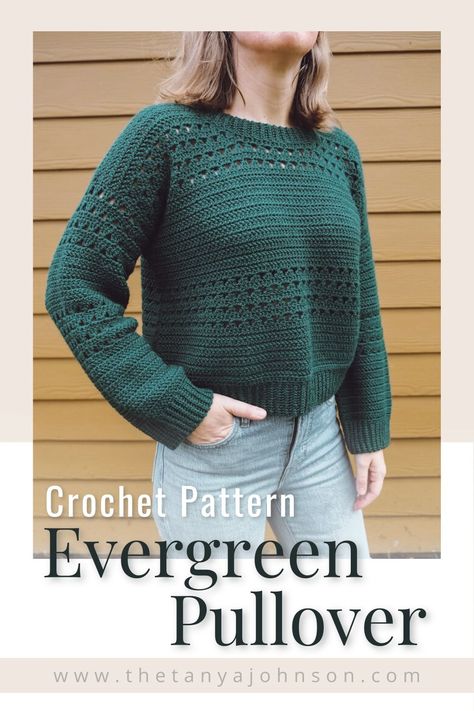 This cozy crochet sweater pattern is perfect for a chill afternoon running errands or hanging at the local coffee shop. It features a relaxed cropped fit, straight sleeves, and a subtle eyelet striped texture. This pattern was inspired by the evergreen trees found near my home in Minnesota. It can also double as a low-key and stylish Christmas and holiday sweater. Beginner Crochet Sweater, Honest Relationship, Pullover Crochet, Crochet Patterns Ideas, Crochet Sweater Design, Crochet Sweater Pattern, Ribbed Crochet, Baby Frock Pattern, Crochet Jumper