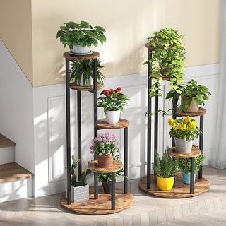 4-Tier Plant Stand Indoor, Tall Wood Plant Shelf Holders, Set of One - 19.68”L* 19.68”W* 40.94”H | Overstock.com Shopping - The Best Deals on Planters, Hangers & Stands | 39677781 Corner Plant Shelf, Tiered Plant Stand Indoor, Corner Plant, Wood Plant Stand, Flower Pot Holder, Balcony Furniture, Inspire Me Home Decor, Plant Stand Indoor, Plant Stands