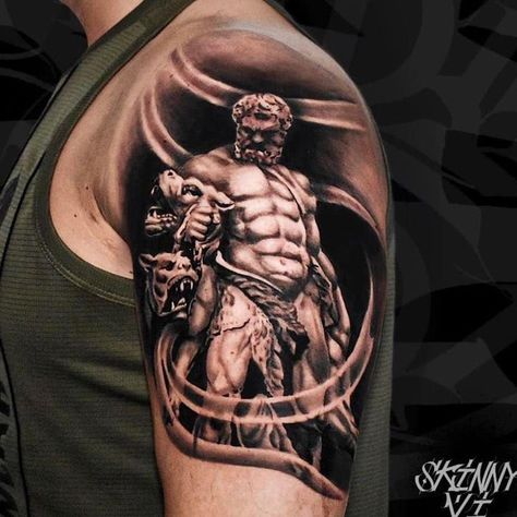 Hercules Geometric Tattoo, Hercules Tattoo Design Greek Mythology, Hercules Tattoo Mythology, Hercules Hydra Tattoo, Hercules Vs Hydra Tattoo, Hercules Forearm Tattoo, Hercules Tattoo, Greek Mythology Tattoos, Mythology Tattoos