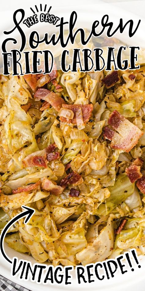 This simple Southern Fried Cabbage with bacon is an easy recipe to make and has loads of taste with the spices and the bacon. Southern Cabbage, Cabbage Recipes Southern, Fried Cabbage Recipes, Southern Fried Cabbage, Bacon Fried Cabbage, Classic Southern Recipes, Cabbage Recipe, Cabbage And Bacon, Cooked Cabbage