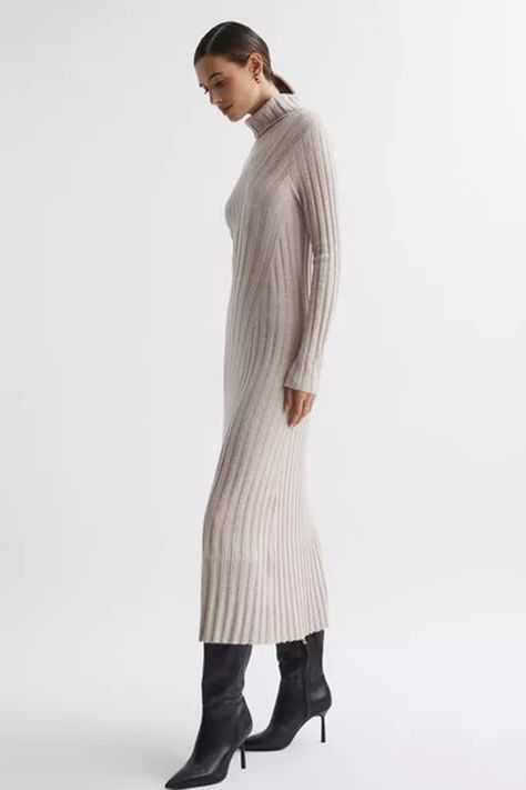 Best Knitted Dresses | SheerLuxe Warm Winter Dresses, Knitted Midi Dress, Fall Capsule Wardrobe, Knitted Dress, Knit Midi, Long Sleeve Midi, Mid Length Dresses, Knit Midi Dress, Roll Neck