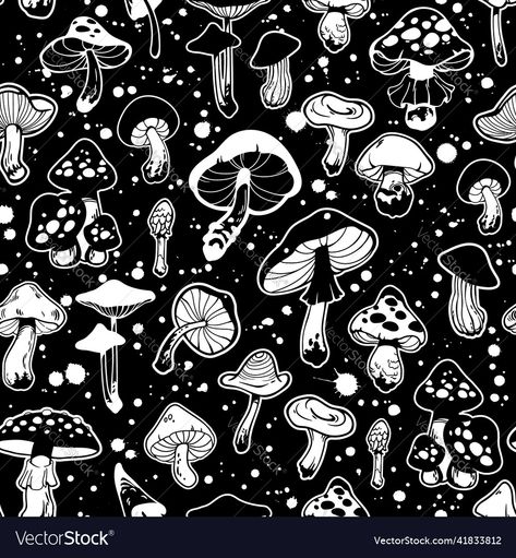 Mushroom Black And White, White Illustration, Black And White Illustration, High Res, Png Images, Adobe Illustrator, Print On Demand, Vector Images, Vector Free