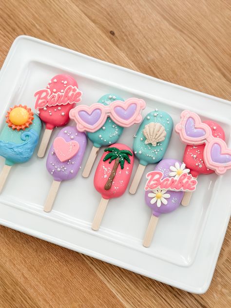 Barbie Popsicles, Barbie Cake Popsicles, Barbie Cake Pops Cakepops, Barbie Macarons, Barbie Cakesicles, Barbie Pool Party Cake, Barbie Cakepops, Malibu Barbie Cake, Barbie Sweets