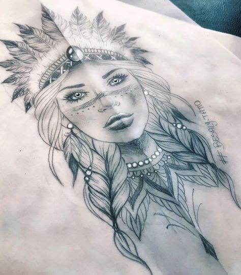 Native Girl Tattoo, American Indian Tattoo, Indian Girl Tattoo, Tattoo Indien, Indian Women Tattoo, Native Indian Tattoos, Indian Girl Tattoos, Tattoo Indian, Indian Tattoo Design