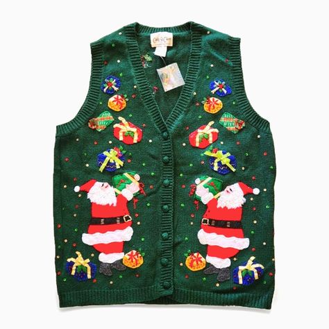 Nwt Vintage Carly St.Claire Ugly Christmas Sweater Vest. Size Small. Color Green. This Fun " Ugly Christmas " Sweater Vest Is Perfect For Any Holiday Party You're Headed To This Season! It Features Hand Embroidered Santa, Gifts, And Sequins. Please See Pictures For More Details. Thanks For Shopping! December Fits, Ugly Christmas Sweater Vest, Christmas Sweater Vest, St Claire, Santa Gifts, Christmas Sweater, Ugly Christmas, Sweater Vest, Holiday Party