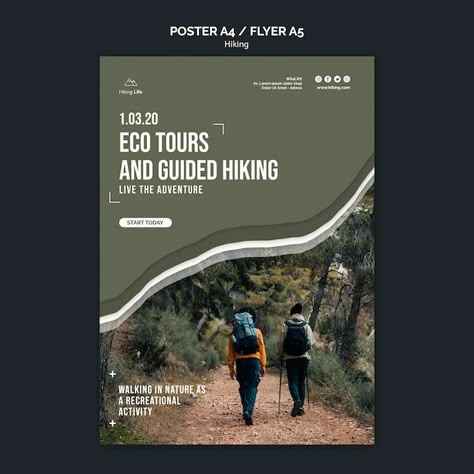 Hiking Poster, Motion Graphics Typography, Lookbook Design, Poster Template Free, Graphic Design Cards, Nature Tour, Poster Ads, Nature Posters, Tour Posters