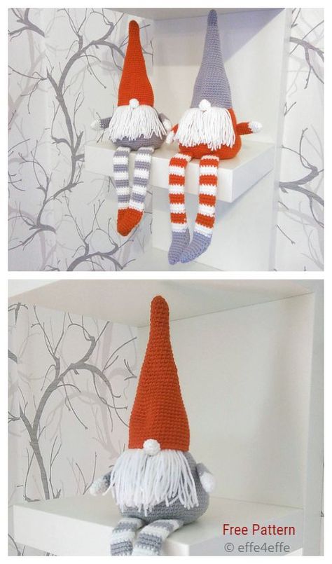 Crochet Santa Gnome Amigurumi Free Patterns Crochet Santa Gnome, Crocheted Gnomes, Crochet Gnomes Pattern Free, Christmas Knitting Projects, Amigurumi Santa, Knitted Christmas Decorations, Gnome Amigurumi, Christmas Knitting Patterns Free, Christmas Crochet Patterns Free