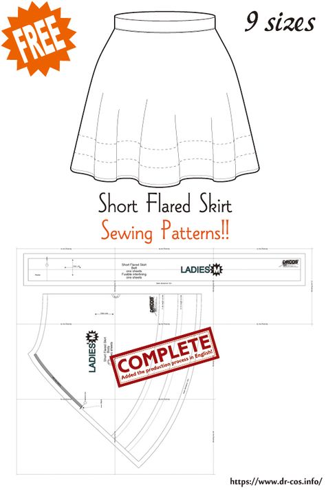 Miniskirt Sewing Pattern Free, Skirt Patterns Sewing Free, Short Skirt Pattern, Unique Sewing Patterns, Short Flared Skirt, Skirt Pattern Free, Skirt Patterns, Japanese Sewing Patterns, Sewing Shorts