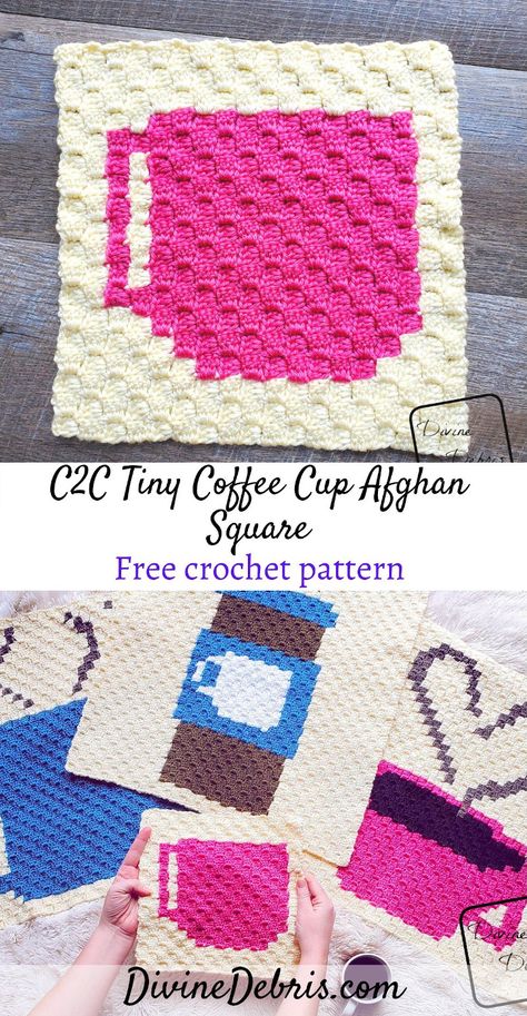 Learn to make the Tiny Coffee C2C Afghan Square, and learn about the 2020 C2C Coffee CAL, from a free pattern on DivineDebris.com#c2c #corner2corner #crochet #freepattern C2c Afghan, Crochet C2c Pattern, Corner To Corner Crochet, C2c Crochet, Crochet Square Patterns, Crochet Square, Tapestry Crochet, Crochet Squares, Crochet Hook Sizes