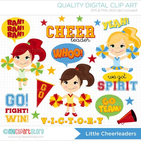 Little Cheerleaders Clip Art / Digital Clipart by MyClipArtStore Cheerleader Clipart, Team Theme, Cartoon Heart, Journaling Inspiration, Tag Ideas, School Clipart, Cheerleading Outfits, Classroom Printables, Classroom Crafts