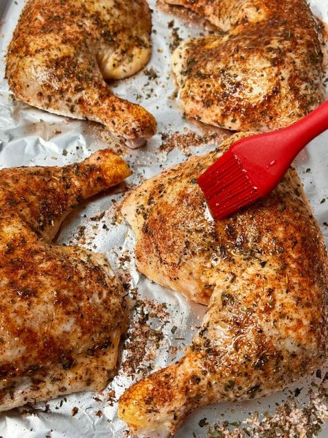 Ready for a hassle-free dinner tonight? 🍽️ Don't worry, we've got you covered with this easy recipe for oven baked chicken quarters! 🍗 Simple, tasty, and ready in no time – your taste buds will thank you! 😉 Save this pin now and enjoy a flavorful meal later. 😋 Chicken Quarters In The Oven Crispy, Chicken Quarter Recipes Skillet, Chicken Leg Quarters Recipes Crock Pot, Oven Leg Quarters, Chicken Quarters Recipes Oven, Baked Chicken Halves Recipes Oven, Chicken Quarters Baked, Backed Chicken Leg Quarters, Roasted Quarter Chicken