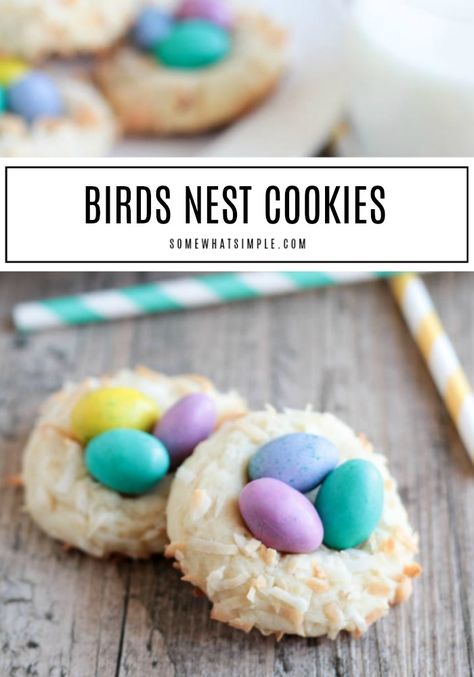 Birds Nest Cookies are completely adorable, and they are super delicious and easy to make! #cookies #spring #birdnest Birdsnest Cookies Recipe, Easter Nest Cookies, Birdsnest Cookies, Macarons Easter, Easter Recipes Ideas, Bird Nest Cookies, Coconut Macarons, Easy Easter Cookies, Birds Nest Cookies