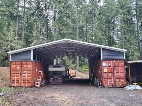 Gallery – Shipping Containers - HCI Steel Buildings Shipping Container Garage, Container Garage, Prefab Garages, Container Buildings, Boat Storage, Container Storage, Metal Garages, Metal Siding, Metal Shed