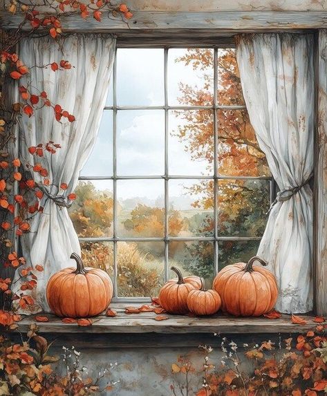 Warm Autumn Window Canvas Print with Pumpkins and Fall Leaves Digital Download Floral Home Decor Wall Art by CustomCanvasCurators 🍂 Embrace the cozy elegance of autumn with our enchanting artwork! 🍁 Our custom canvas and digital print captures the essence of the season, bringing the beauty of nature indoors. Inspired by renowned artists like Claude Monet, this piece is the perfect addition to your home decor or a thoughtful gift for loved ones. Transport yourself to a tranquil fall day and ... Autumnal Window Art, Autumn Window Painting Ideas, Autumn Window Art, Autumn Window Painting, Autumn Window, Classic Landscape, Fall Scenes, Fall Backdrops, Floral Home Decor