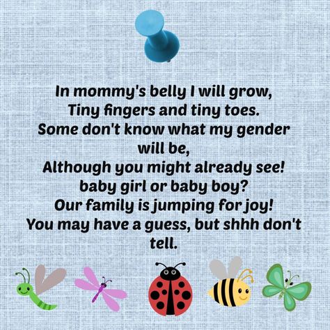 One fun way to reveal the news is with a gender reveal poem or gender reveal riddle! Here are 18 options to get your creativity flowing! #genderreveal #genderrevealparty #babyshower #poems #poem #riddle #babyshowerpoem #gender #baby #pregnancy #announcement #genderrevealpoem #boyorgirl Gender Reveal Riddle, Gender Reveal Poem, New Baby Poem, Baby Shower Poems, Cute Gender Reveal, Baby Poems, Cute Gender, Pregnancy Gender, Mommy Belly