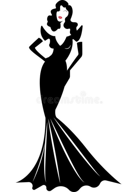 Women Siloutte, Women Silhouette Art Classy, Diva Silhouette, Women’s Silhouette Drawing, Hourglass Silhouette Dress Illustration, Lady In Black Dress Painting, Dress Vector, Dress Logo, Diy Mug Designs