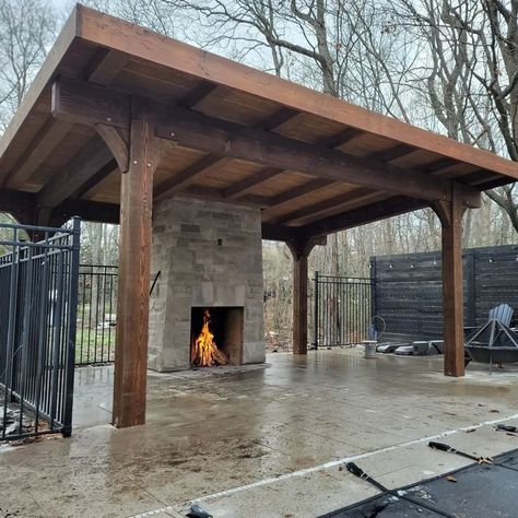 Gazebo Fireplace, Focal Fireplace, Gazebo With Fireplace, Timber Gazebo, Backyard Fireplace Ideas, Pergola Fireplace, Lean To Pavilion, Backyard Gazebo Ideas, Diy Outdoor Fireplace