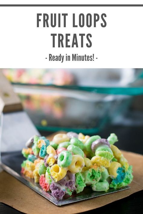 Fruit Loops Treats recipe, ready in minutes! #dessert #cereal #marshmallow Lucky Charms Rice Crispy Treats, Fruit Loop Treats, Lucky Charms Treats, Toddler Games, Lucky Charms Marshmallows, Lucky Charms Cereal, Homemade Snickers, Marshmallow Treats, Cereal Treats