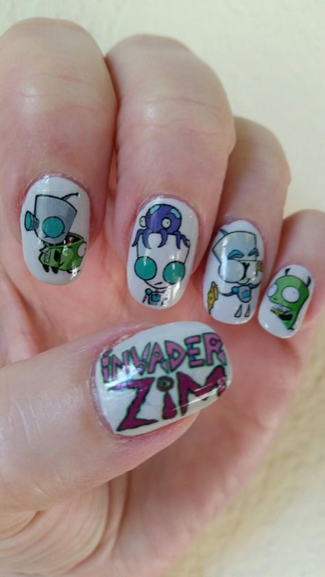 Gir decals Gir Nails Invader Zim, Enamel Pins, Nail Art, Nails, Art