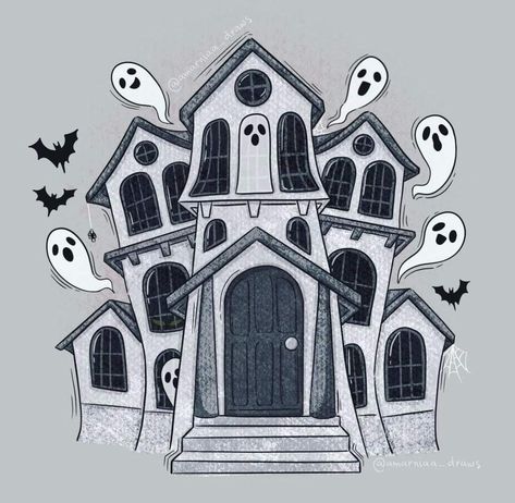 Ghost House, Halloween Drawings, Spooky Ghost, House Drawing, Artist Inspiration, Art Journal, Ghost, Projects To Try, Halloween